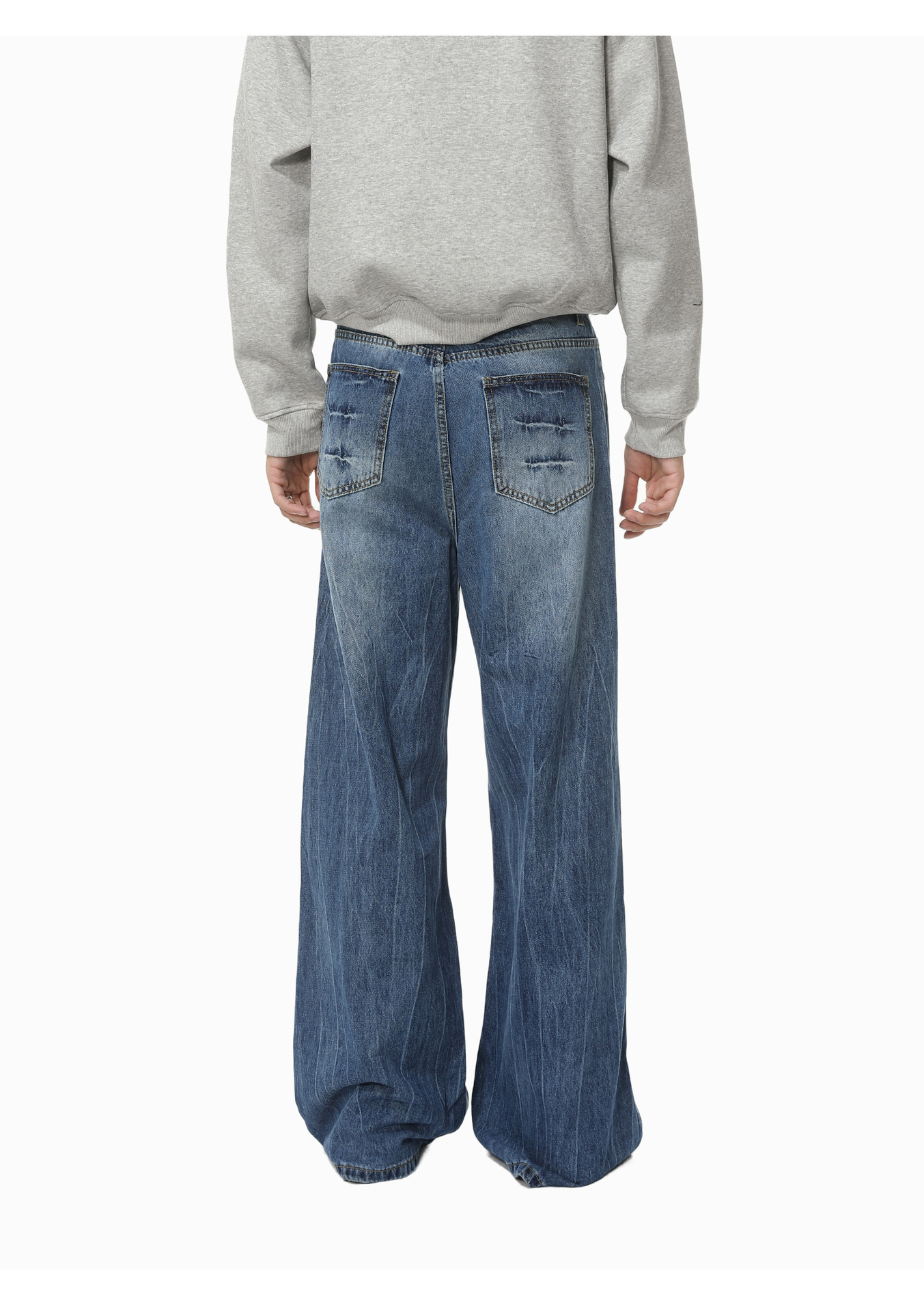 メンズデニムパンツ ワイドシルエット ダメージ加工 ストリート系ボトムス