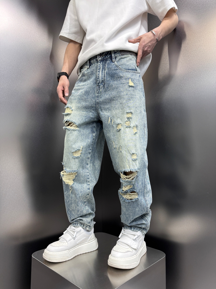 デニムパンツメンズ ダメージ ヴィンテージ加工クラッシュデニム