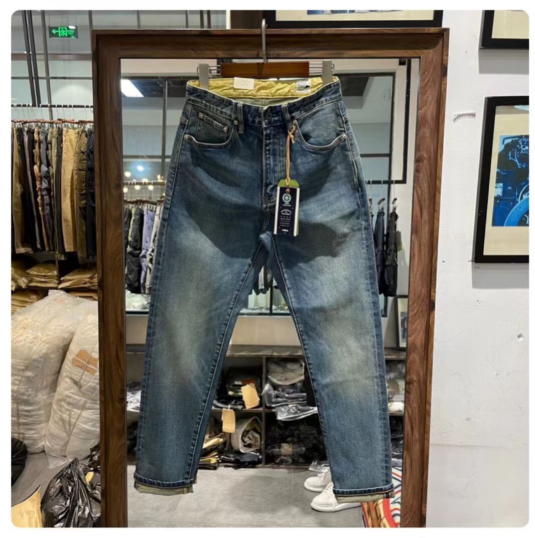 メンズデニムパンツ 細身シルエット ヴィンテージ加工 メンズデニムパンツ