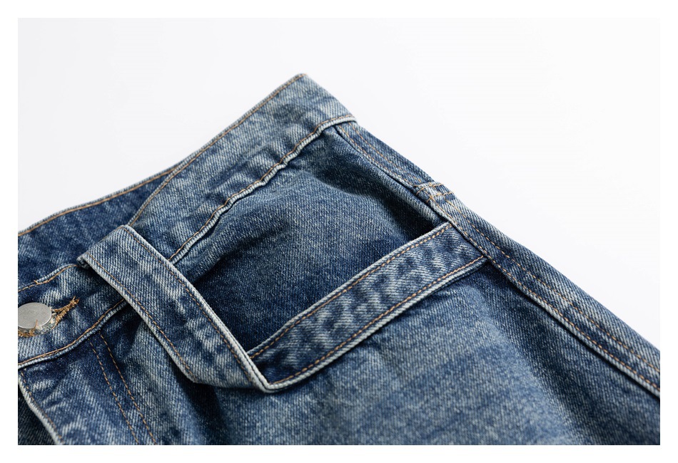 メンズデニムパンツ ダメージ加工ワイドデニムパンツ メンズストリート系