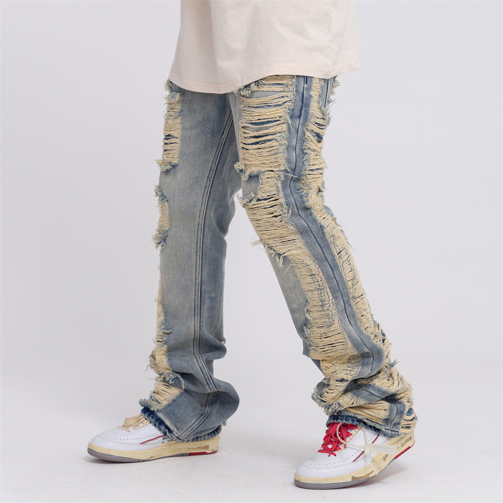 メンズデニムパンツ メンズ ダメージ加工 デニムパンツ ストリート系 全2色