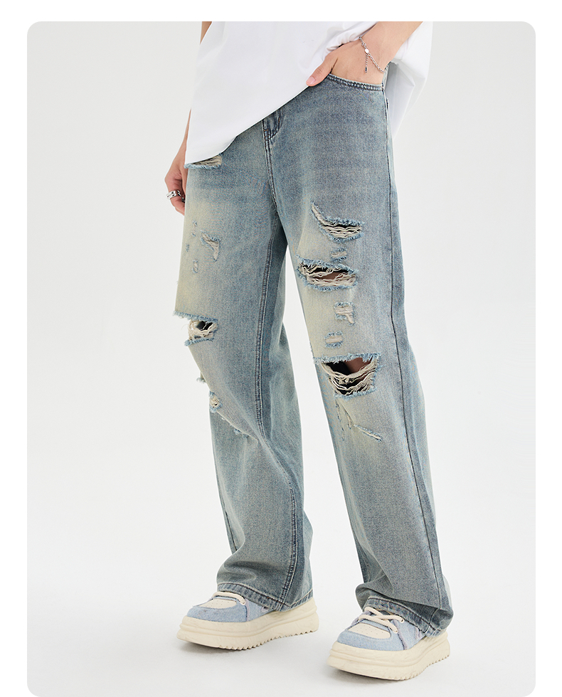 デニムパンツメンズ ダメージ ヴィンテージ加工ダメージワイドデニム