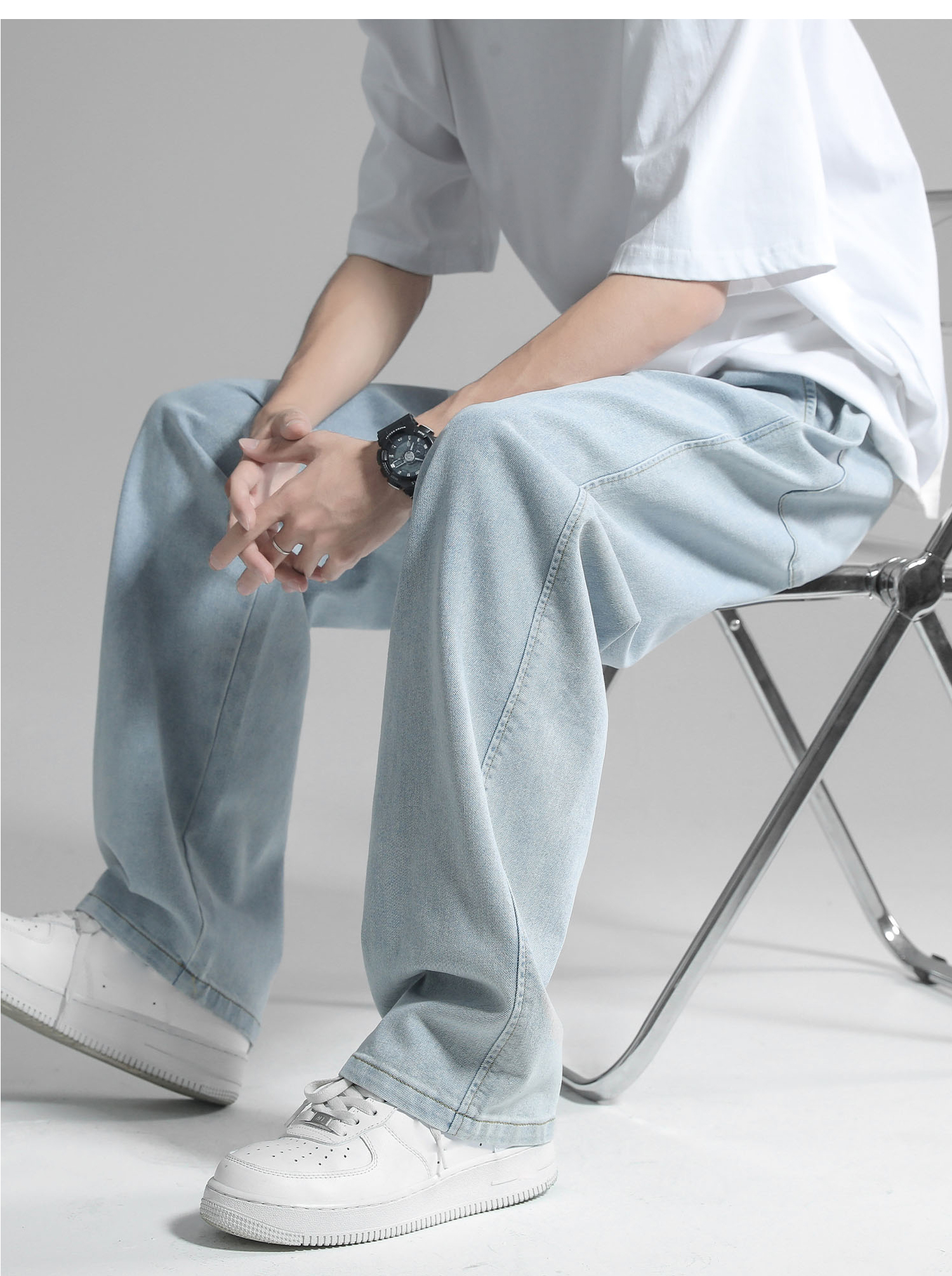 デニムパンツメンズ ワイド ゆったり紐付きデニムワイドパンツ