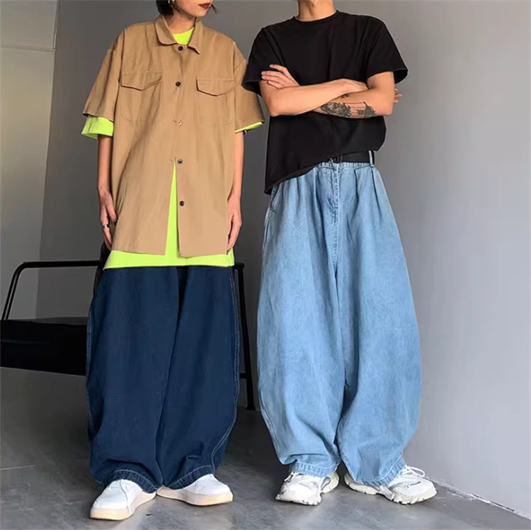 デニムパンツメンズ ゆったりワイドデニムパンツ四季対応男女兼用