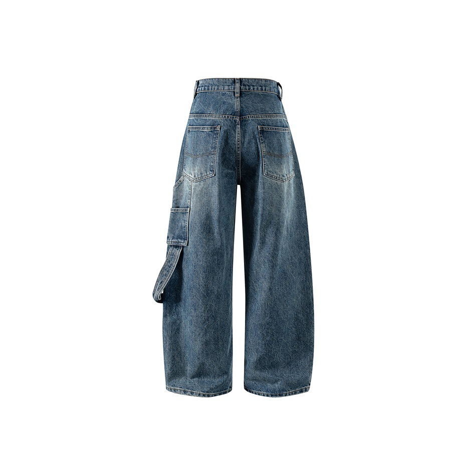 メンズデニムパンツ ダメージ加工ワイドデニムパンツ メンズストリート系