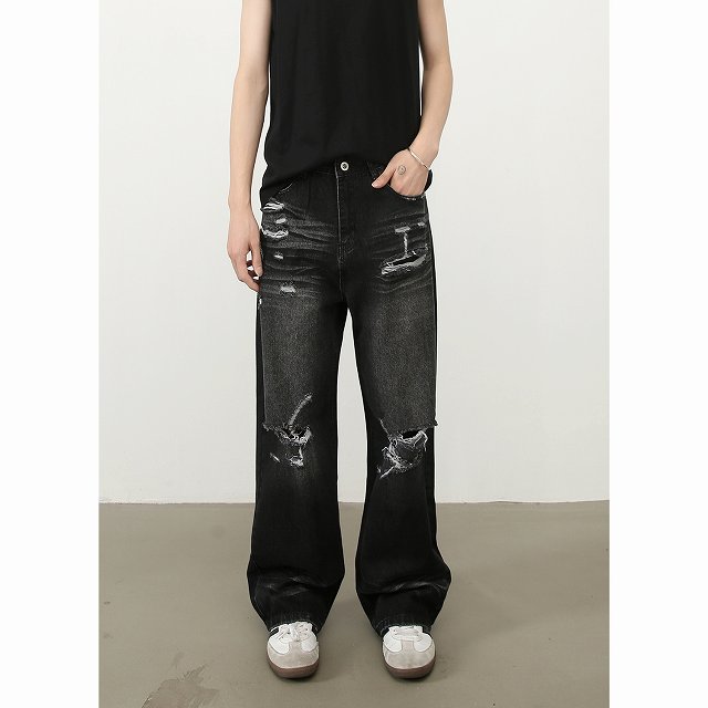 メンズデニムパンツ メンズダメージ加工デニムパンツ