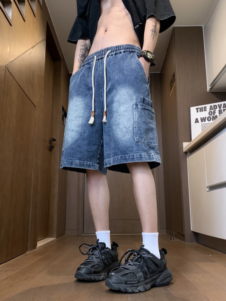 デニムパンツメンズ ゆったりカーゴデニムハーフパンツ
