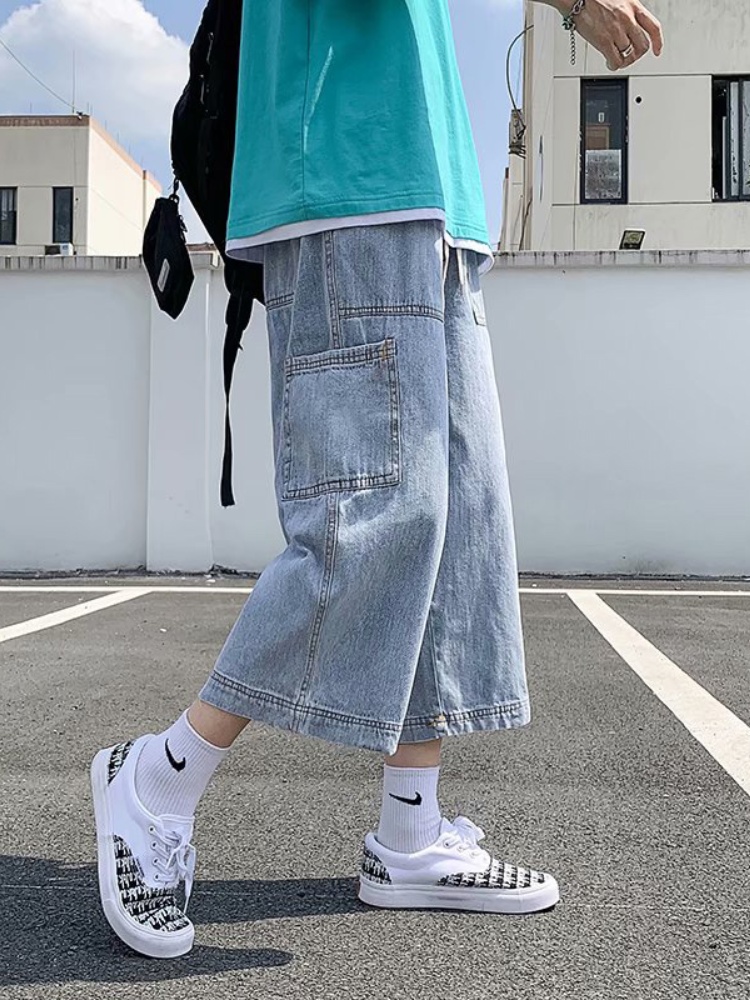 デニムパンツメンズ カーゴ ゆったりワイドデニムカーゴパンツ