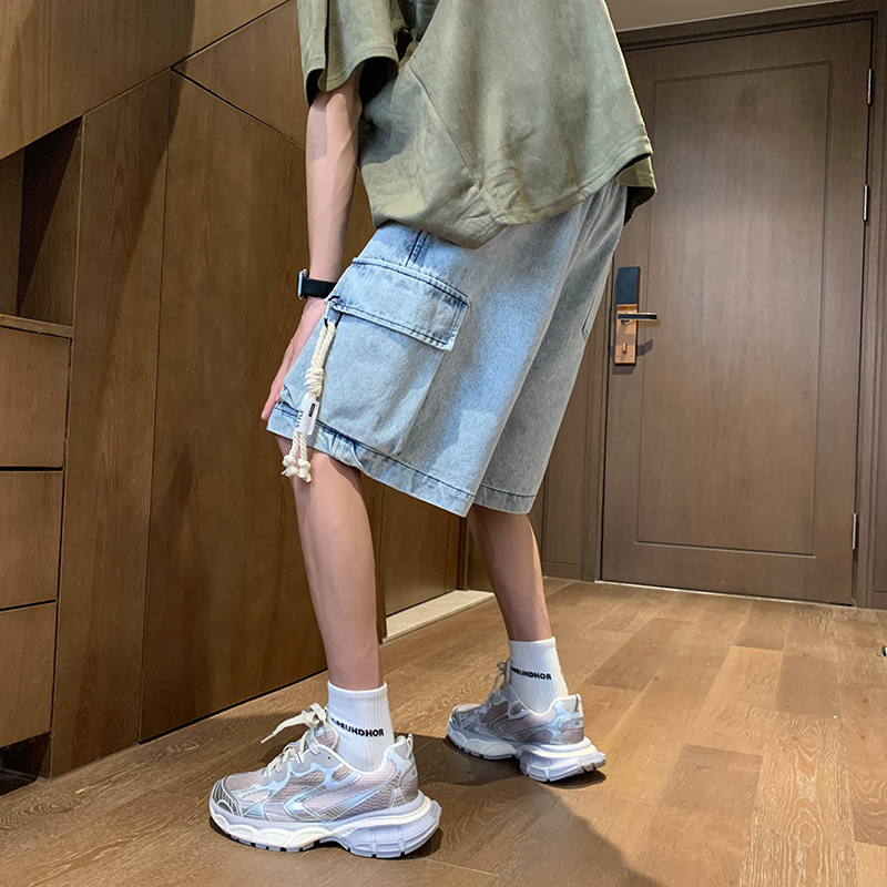 デニムパンツメンズ カーゴ ゆったり楽々ポケット付きデニムハーフパンツ