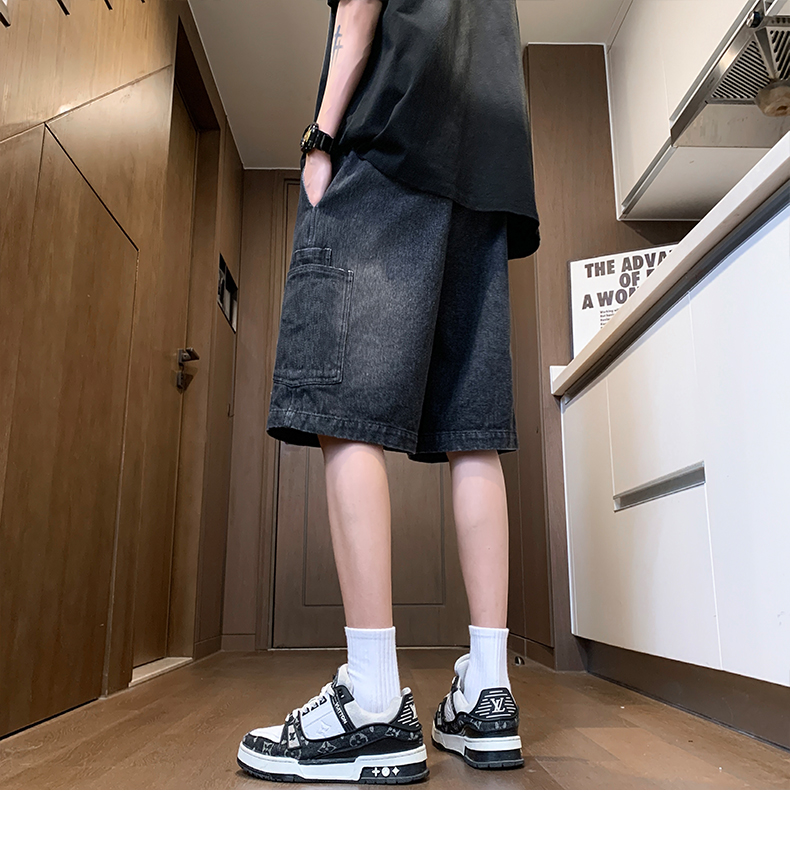 デニムパンツメンズ ゆったりカーゴデニムハーフパンツ