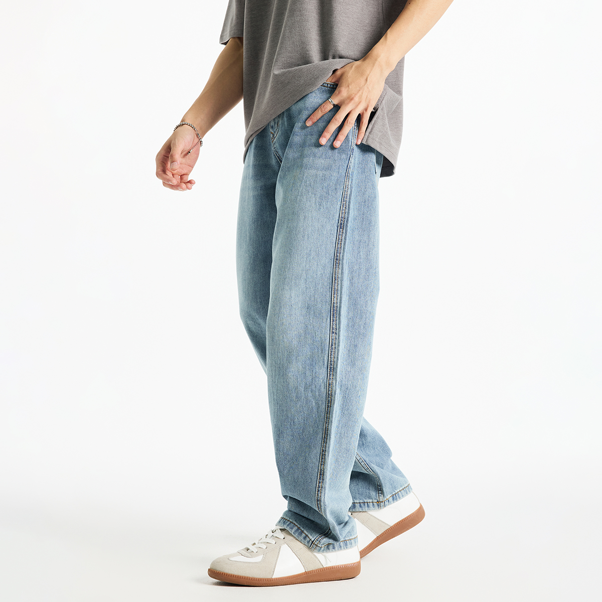 デニムパンツメンズ ワイド ゆったりシルエット古着風デニム