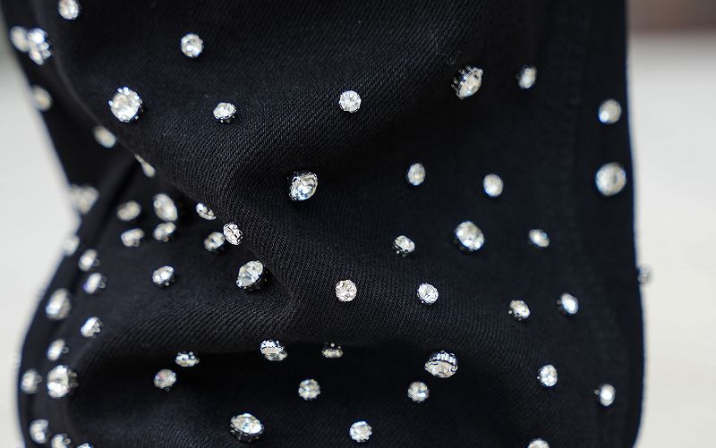 メンズデニムパンツ 男性用ラインストーン装飾デニムパンツ黒色街系新作