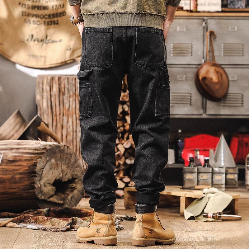 メンズデニムパンツ メンズ ワーク風デニム カーゴパンツ 春秋新作