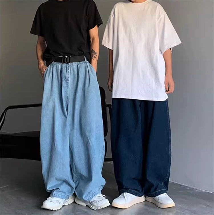 デニムパンツメンズ ゆったりワイドデニムパンツ四季対応男女兼用