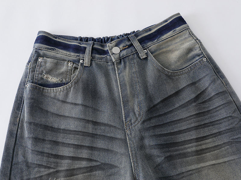 メンズデニムパンツ ビンテージ風ワイド 男女兼用ボトムス