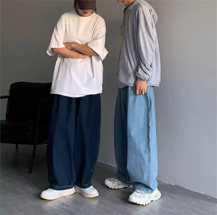 デニムパンツメンズ ゆったりワイドデニムパンツ四季対応男女兼用
