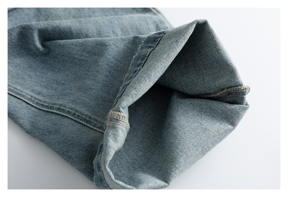 メンズデニムパンツ ダメージ加工カーゴデニムパンツ男女兼用ワイド