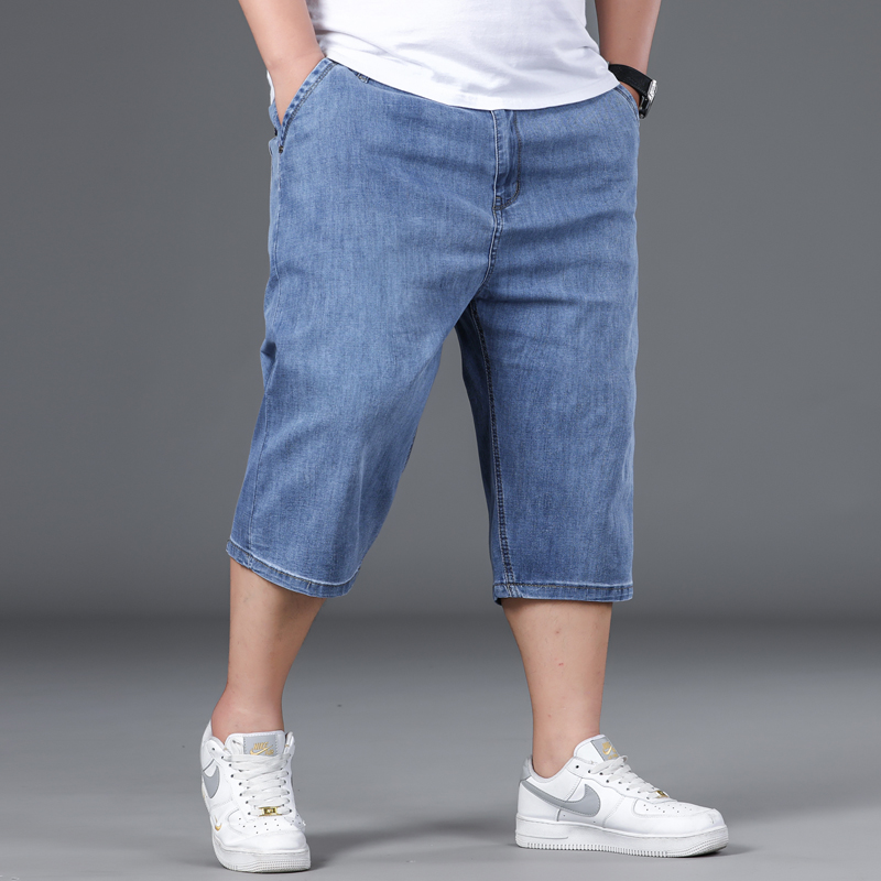 デニムパンツメンズ ゆったり七分丈デニムハーフパンツ