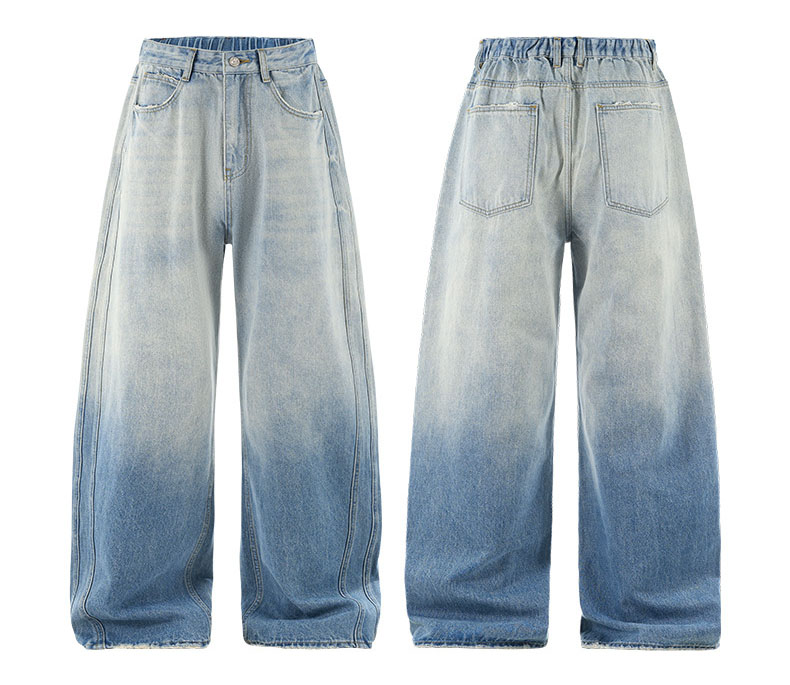 メンズデニムパンツ メンズ 秋作 グラデーション ワイドデニムパンツ ヴィンテージ加工