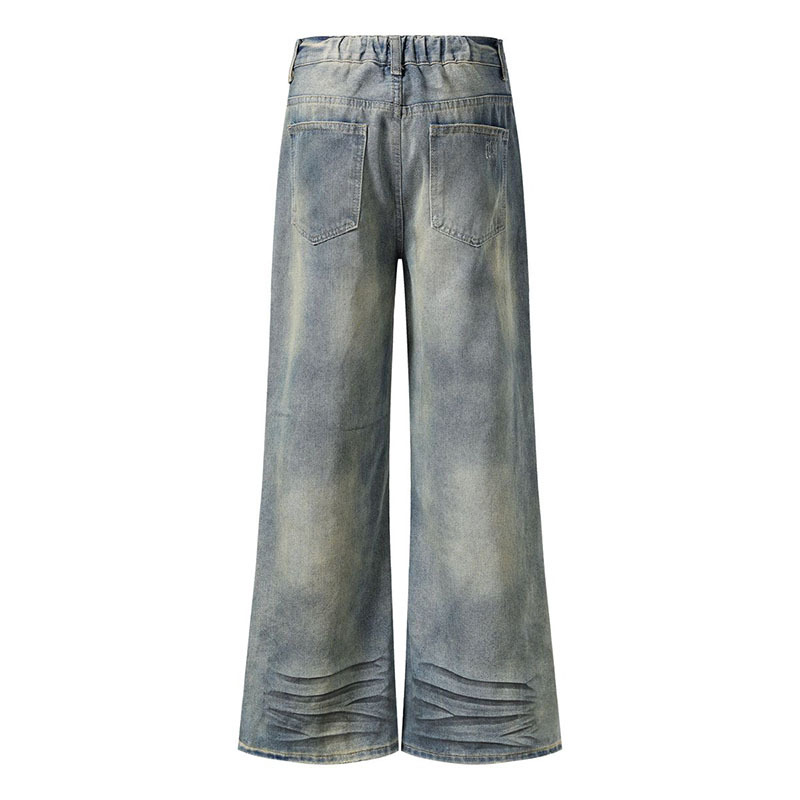メンズデニムパンツ ビンテージ風ワイド 男女兼用ボトムス
