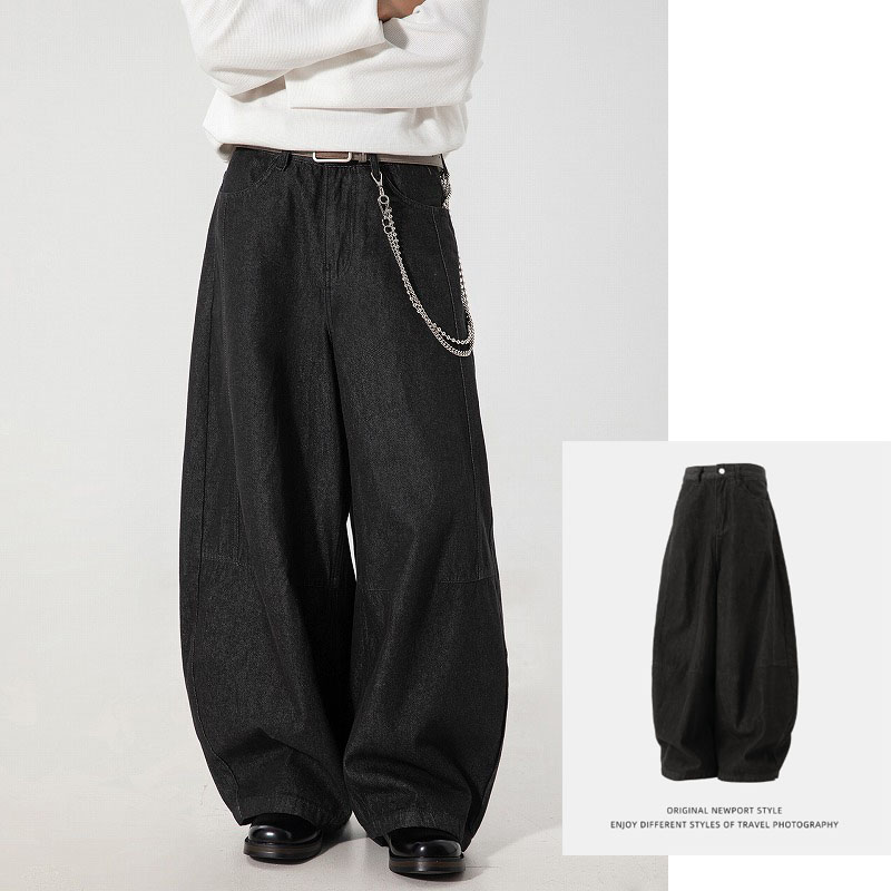 メンズデニムパンツ 古着風ワイド型ジーンズ