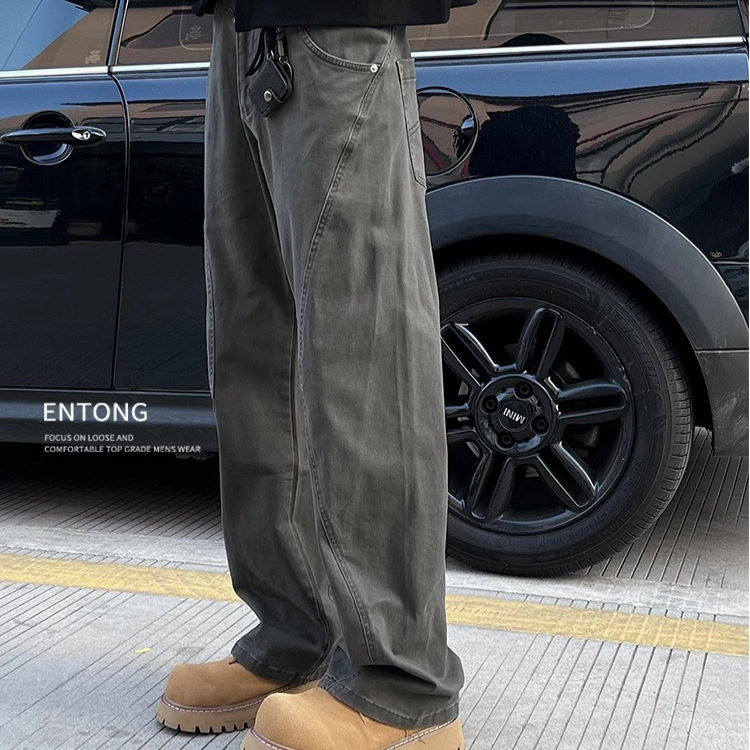 デニムパンツメンズ カーゴ ストリート風ワイドシルエットカーゴパンツ