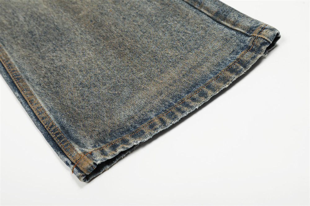 メンズデニムパンツ ダメージ加工 ヴィンテージ風 ワイド