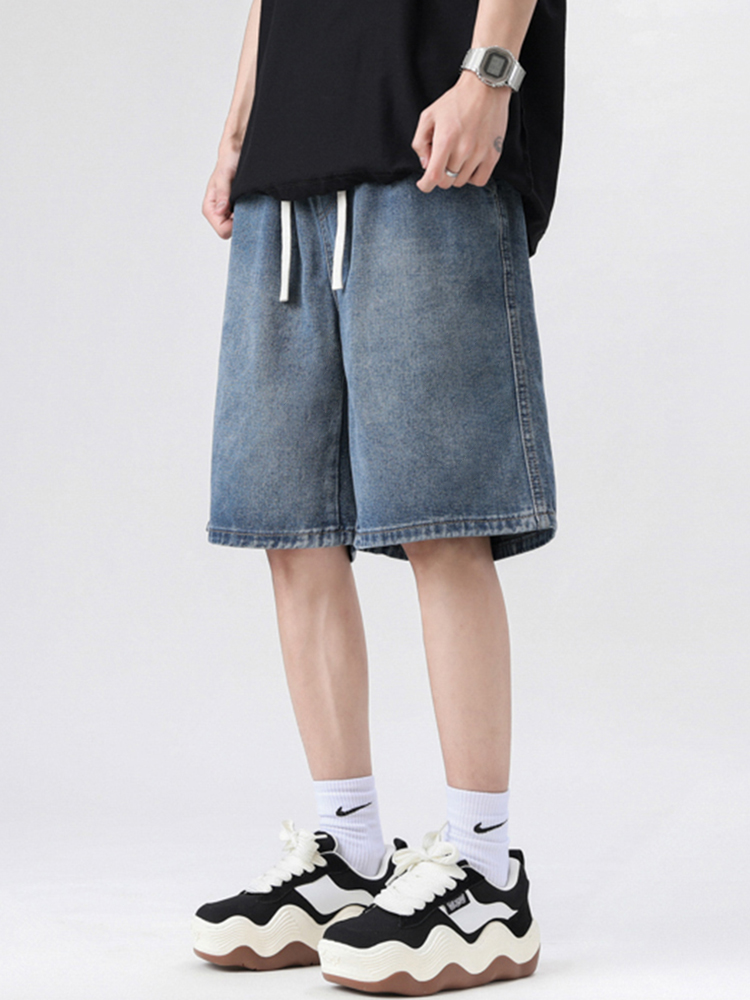 デニムパンツメンズ ワイド リラックスドローハーフパンツ