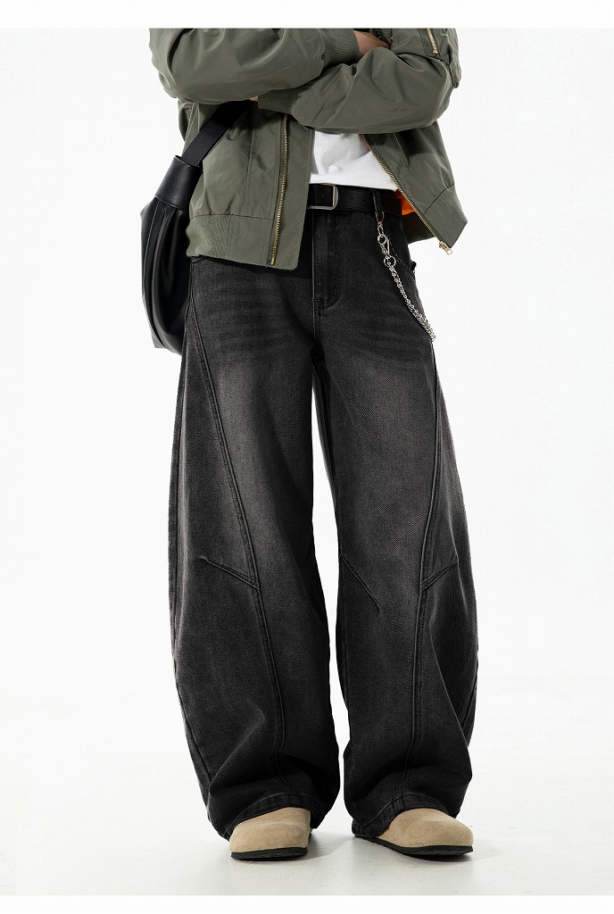 メンズデニムパンツ ヴィンテージ風ウォッシュ加工 全2色