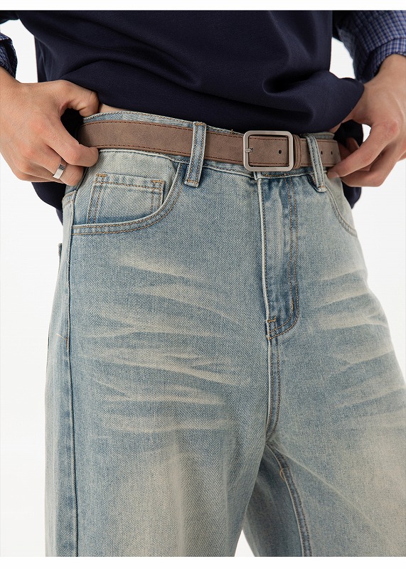 メンズデニムパンツ 秋新作 ヴィンテージ風ウォッシュド ワイドストレート全2色