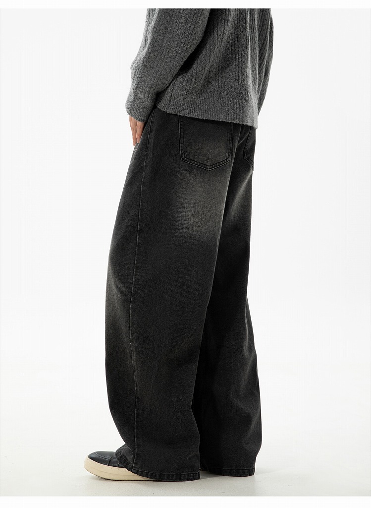 メンズデニムパンツ 秋冬ヴィンテージウォッシュワイド