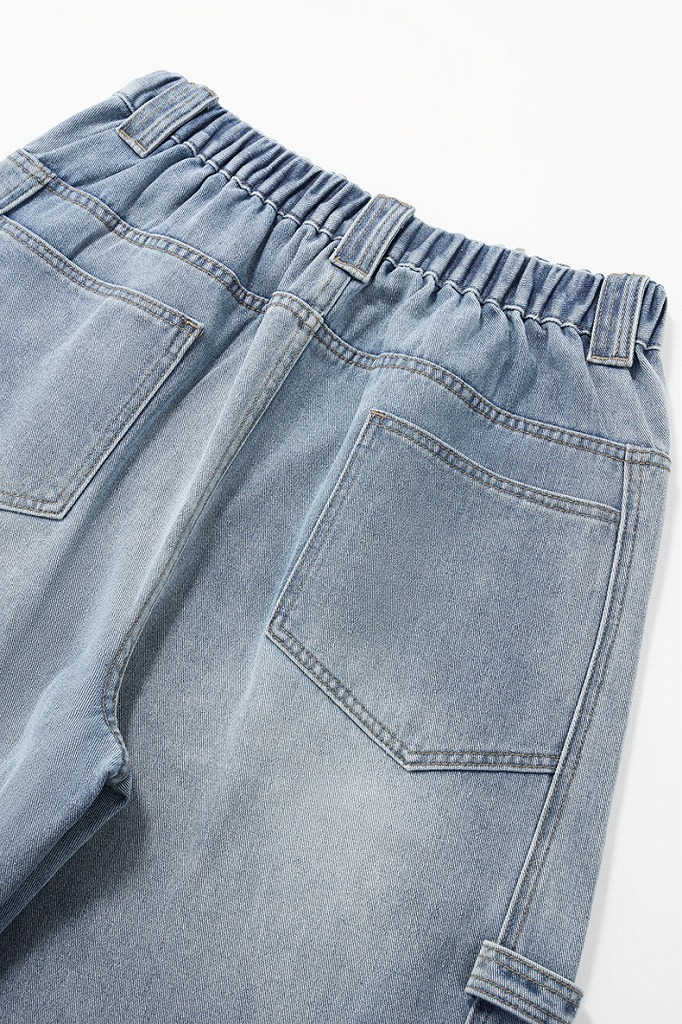 メンズデニムパンツ メンズ秋新作ワイドレッグデニムワークパンツ復古加工