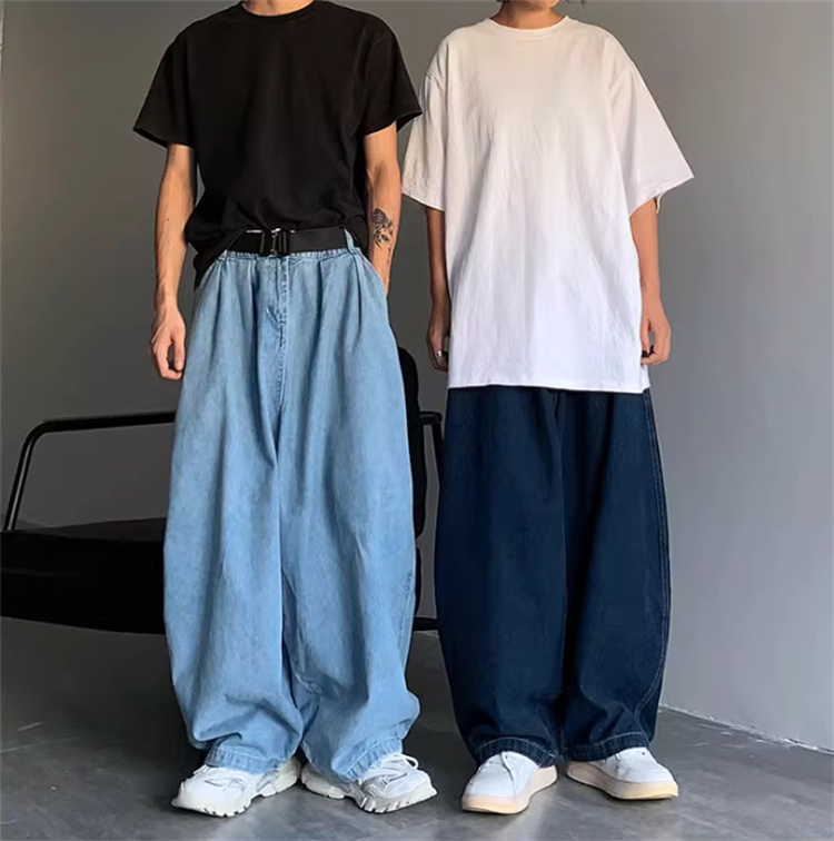 デニムパンツメンズ ゆったりワイドデニムパンツ四季対応男女兼用
