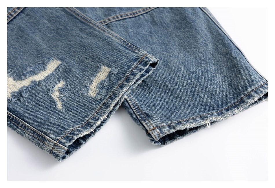 メンズデニムパンツ ダメージ加工ワイドデニムパンツ メンズストリート系