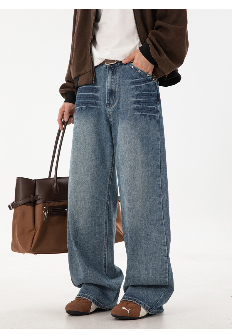 メンズデニムパンツ ウォッシュ加工 ワイドストレート 全2色