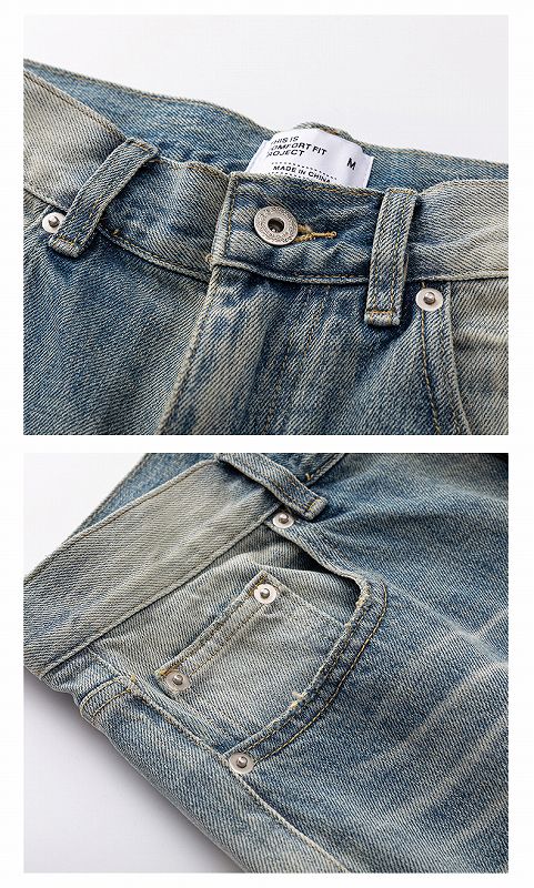 メンズデニムパンツ ビンテージ風ワイドデニムパンツ 男女兼用 秋冬新作