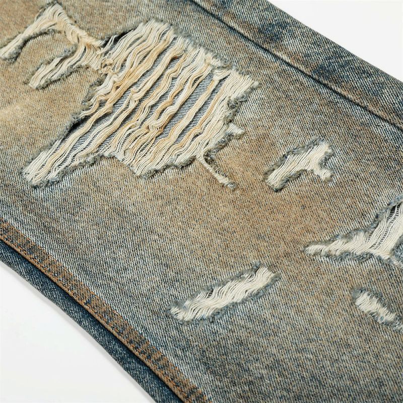 メンズデニムパンツ ダメージ加工 ヴィンテージ風 ワイド