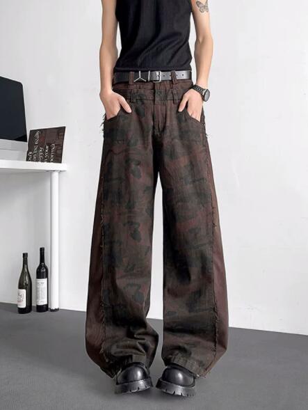 メンズデニムパンツ メンズ ワイド デニム ジーンズ ダメージ加工