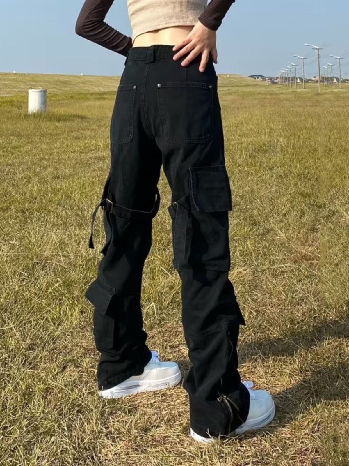 デニムパンツメンズ 機能性多ポケットデニムカーゴパンツ