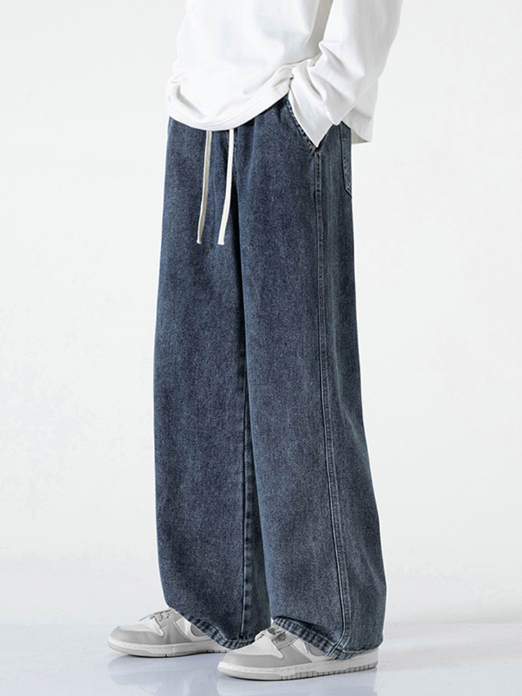 デニムパンツメンズ ワイド ゆったり楽チン紐付きワイドデニム