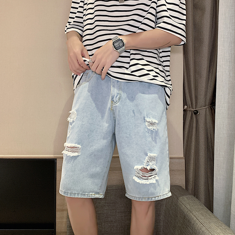 デニムパンツメンズ ダメージ ヴィンテージ風クラッシュハーフデニム