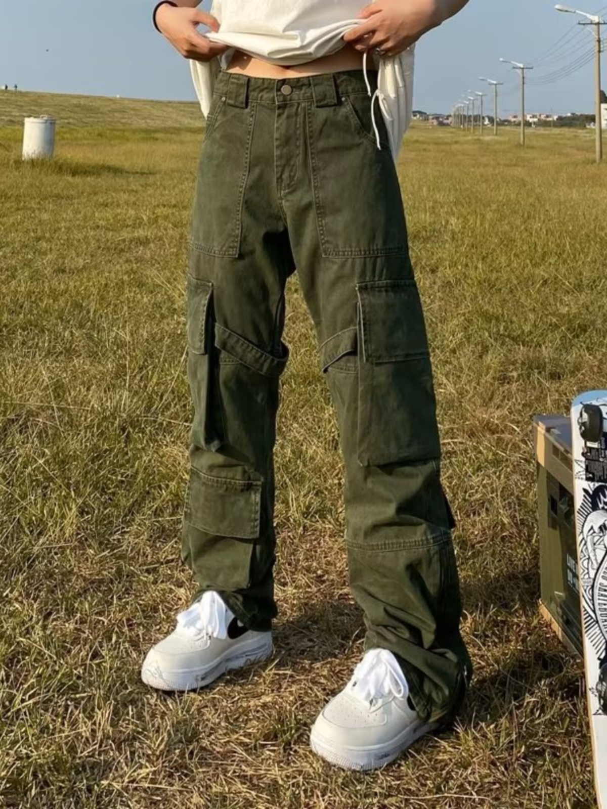 デニムパンツメンズ 機能性多ポケットデニムカーゴパンツ