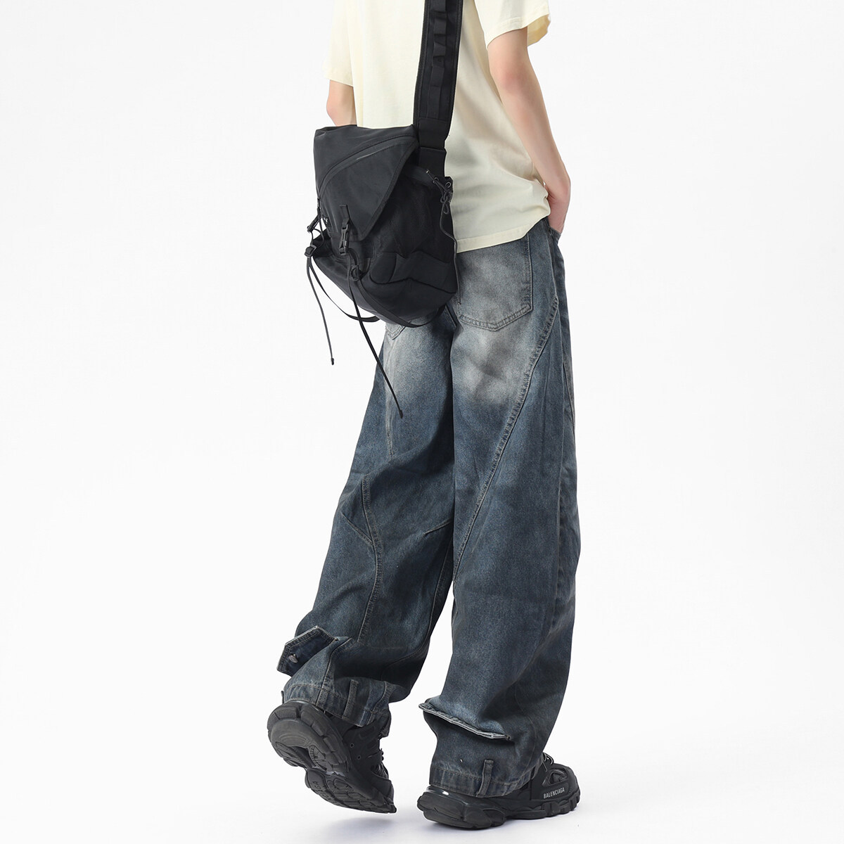 メンズデニムパンツ ビンテージ風バギー男女兼用ストリート系