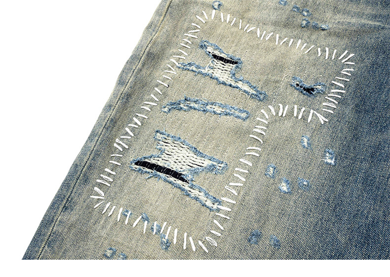 メンズデニムパンツ 男性用ダメージ加工ストリート風デニムパンツ