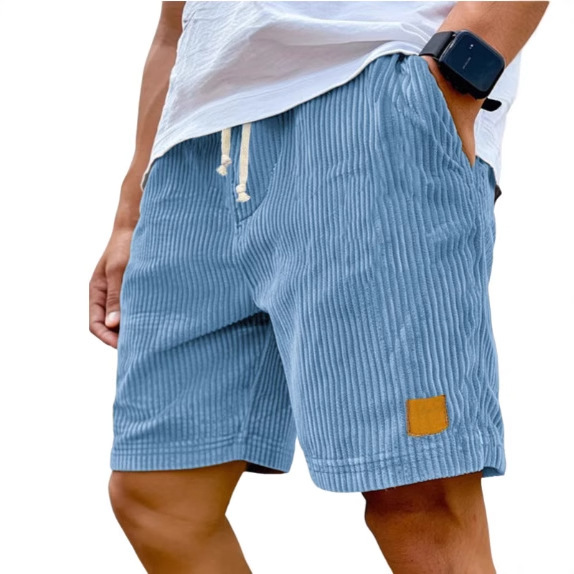 メンズデニムパンツ コーデュロイ調ドローストリングショートパンツ