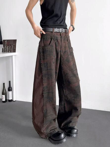 メンズデニムパンツ メンズ ワイド デニム ジーンズ ダメージ加工