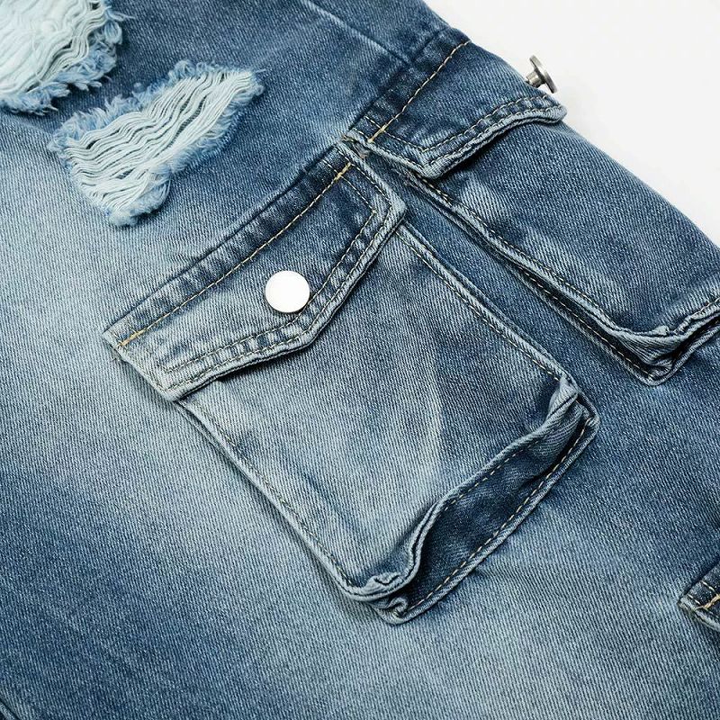 メンズデニムパンツ ダメージ加工カーゴ男女兼用全2色