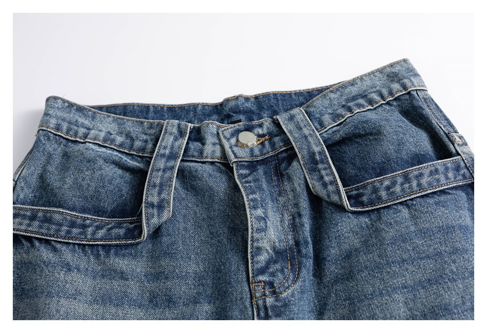 メンズデニムパンツ ダメージ加工ワイドデニムパンツ メンズストリート系