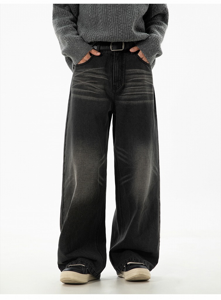 メンズデニムパンツ 秋冬ヴィンテージウォッシュワイド