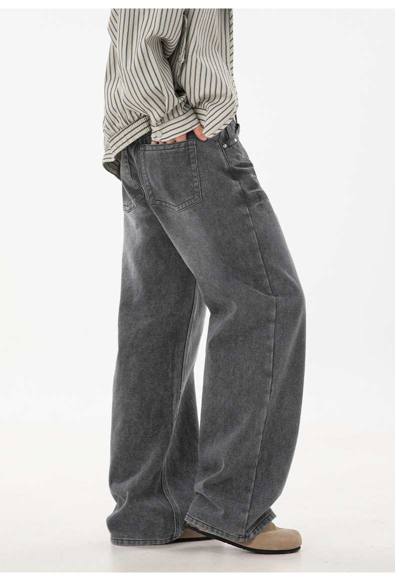 メンズデニムパンツ ウォッシュ加工 ワイドストレート 全2色